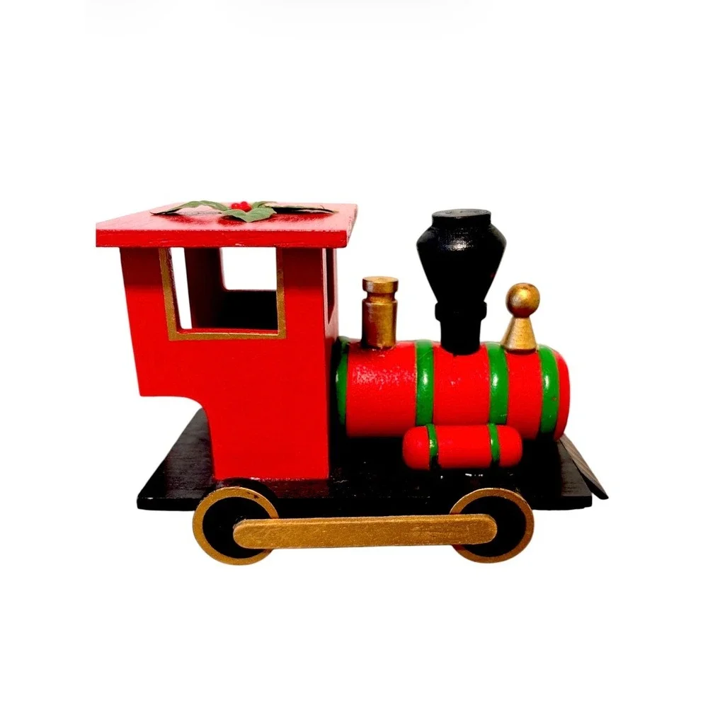 Vintage Red Wooden Christmas Train Christmas Express Train Set Centerpiece